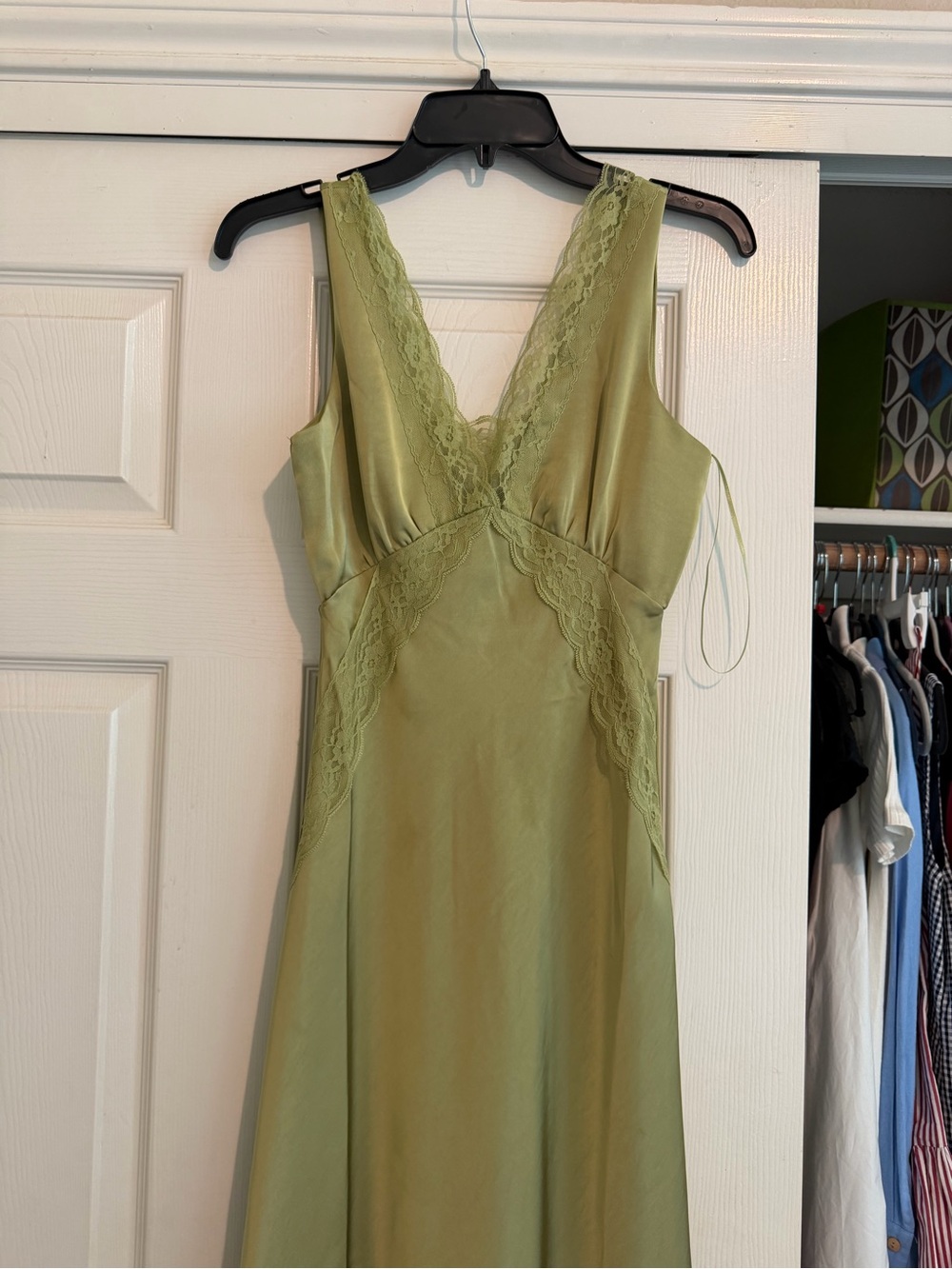 Sincerely Jules Lace-Trim Slip Dress in Olive Green